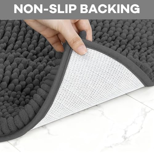 Grey Bathroom Rugs Sets 4 Piece with Toilet Lid Cover, Non Slip Bathroom Mats Extra Soft Chenille Bath Rug Absorbent Shaggy Rugs Perfect Plush Mats U-Shaped Toilet Rug and Toilet Cover Toilet - color: Dark Grey, size: 1'8" x 2'8" (Square + oval + U-shape)