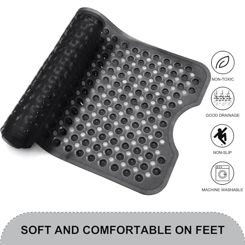 TEESHLY Bath Tub and Shower Mats, Non Slip 40 x 16 Inch Extra Large Bathtub Mat, Machine Washable Bathmat with Drain Holes, Suction Cups for Bathroom Floor, Clear Black - color: Black (Translucent)