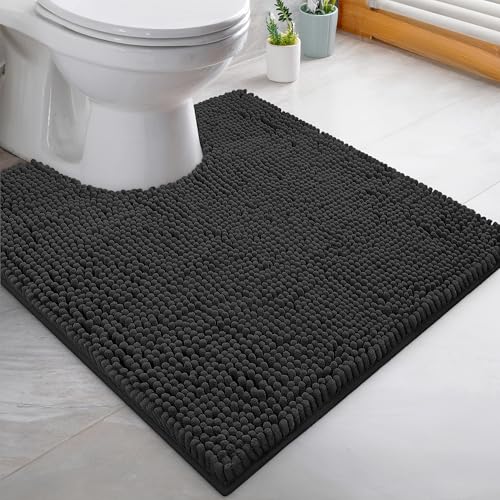 LuxUrux Black Toilet Rug - Extra-Soft Plush Bath Shower Bathroom Rug,1'' Chenille Microfiber Material, Super Absorbent Shaggy Bath Rug. Machine Wash & Dry (20 x 20, Black) - color: Black, size: 20'' X 20'' U