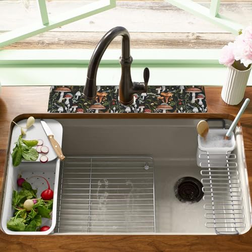 24.5" x 15.5" Dish Drying Mat & 24" x 5.5" Sink Splash Guard, Super Absorbent Drainer Rack Mat for Kitchen Counter Coffee Bar - color: Black, size: 23.5"*15.5*+24"*5.5"