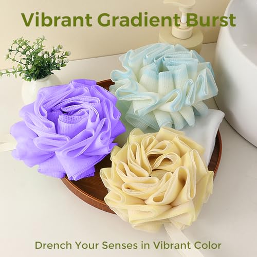 2-Pack Gradient Loofah Sponges for Women＆Men and All Skin Types＆Luxury Spa & Bath Exfoliator, Premium Exfoliating Shower and Bath Sponge Set - Yellow＆Blue - style: 【Gradient】Blue＆Yellow