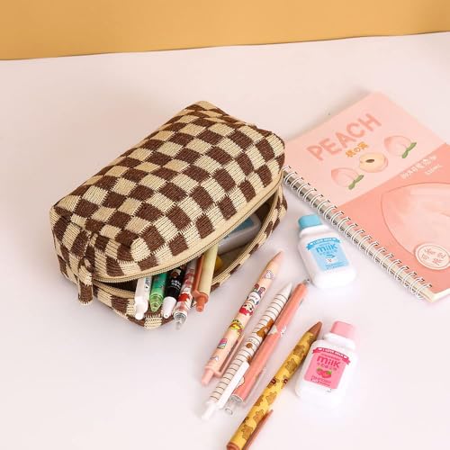 LYDZTION Makeup Bag Cosmetic Bag for Women,1Pcs Large Capacity Makeup Bags and 1Pcs Pencil Case Makeup Brushes Storage Bag Travel Toiletry Bag Organizer - color: 3pcs brown