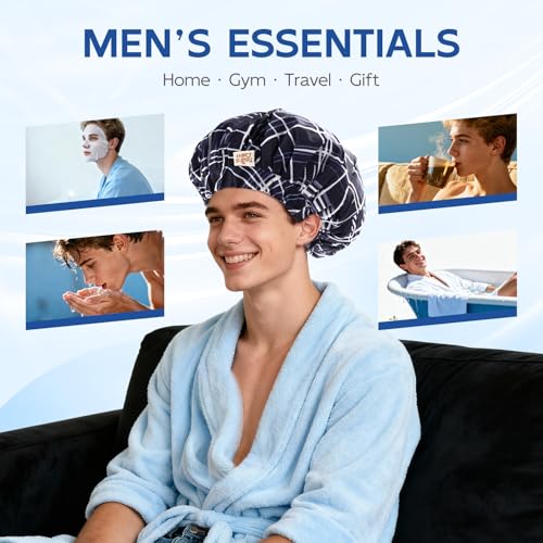 Years calm Shower Cap for Men Waterproof Reusable - Fashion Dual-Layer Design, Adjustable Elastic Band for Long & Curly Hair, XL Bath & Spa Cap for Travel, Satin Lined Shower Cap Black - color: Shadow of the Sea