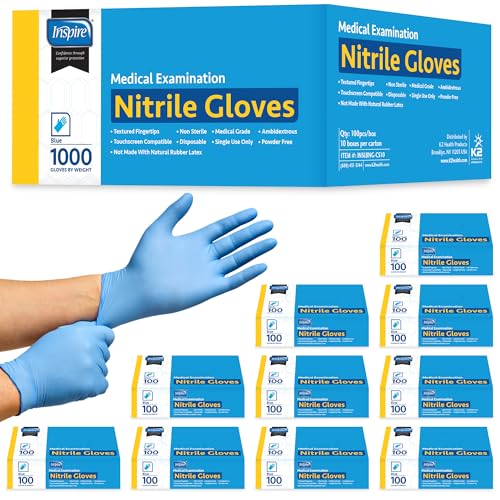 Inspire Nitrile Exam Gloves | The Original Quality Stretch Nitrile Light Blue | 4.5 Gloves Disposable Latex Free Medical EMT - size: Small