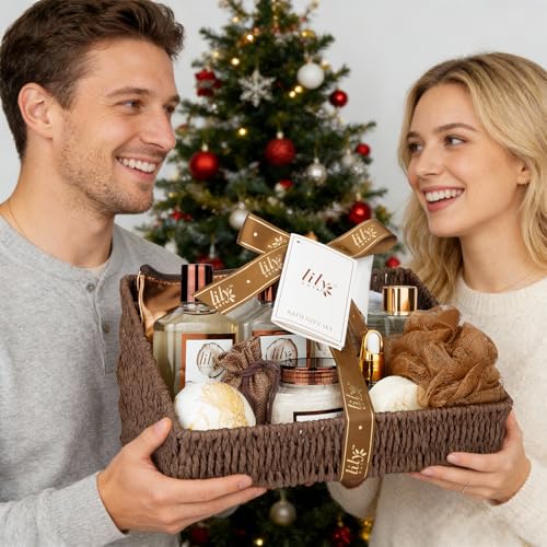 Coconut Vanilla Spa Gift Set, Complete Spa Bath Gift Basket for Women & Men
