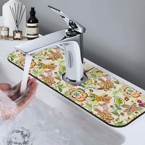 Boho Floral Mandala Yellow 15" X 5.5" Kitchen Sink Splash Guard Faucet Faucet Guard Draining Mat Sink Splash Guard Faucet Kitchen Bathroom - color: Boho Floral Mandala Yellow