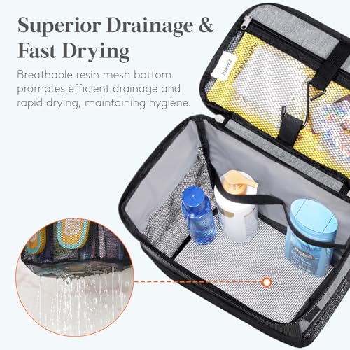 Lifewit Shower Caddy Portable, Toiletry Bag with Handle and 3 Mesh Pockets, Quick Dry Hanging Organizer for Bathroom, Gym, Travel, Camping, College Dorm Room Essentials for Women Men, Grey - color: Grey