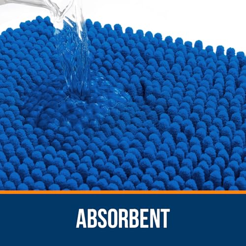 OLANLY Bathroom Rugs Sets 2 Piece, Soft Absorbent Chenille Bath Mats and U-Shaped Contour Toilet Rug Set, Machine Washable Bath Carpet, Home Decor Accessories(47"x20"+24"x20", Deep Navy Blue) - color: Deep Navy Blue, size: 47" X 20" + U24" X 20"