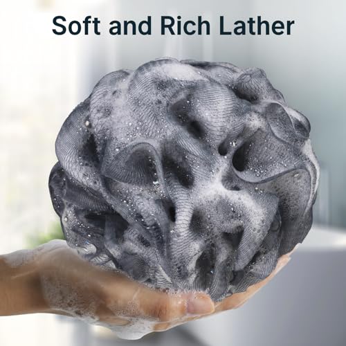 AmazerBath Loofah Sponge 60g/PCS, Shower Loofah for Men and Women - Body Scrubber Loofa Set of 3, Bath Sponge - Grey Blue-Pink-White - style: Grey Blue-Pink-White