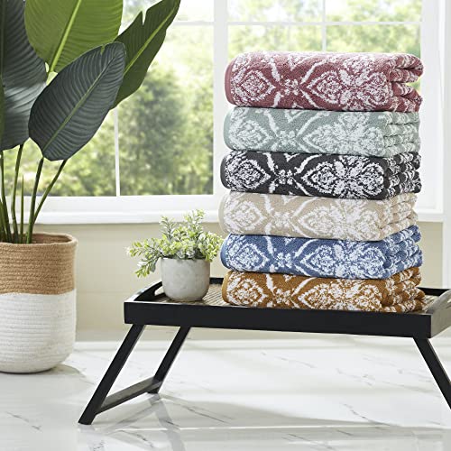 Modern Threads Amaris 6-Piece Reversible Yarn Dyed Jacquard Towel Set - Bath Towels, Hand Towels, & Washcloths - Super Absorbent & Quick Dry - 100% Combed Cotton, Ivy - color: Ivy Green, style: Bohemian