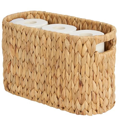 Toilet Paper Storage Basket, Water Hyacinth Wicker Storage Holder for 6 Rolls Toilet Paper with Built-in Handles - size: for 6 Rolls