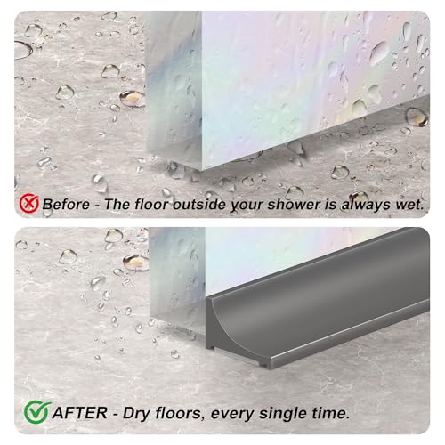 98Inch Shower Threshold Water Dam, Self-Adhesive Silicone Shower Barrier Water Stopper Shower Door Bottom Seal Strip Shower Splash Guard for Bathroom Kitchen Bathtub - color: Gray, style: 98 inch