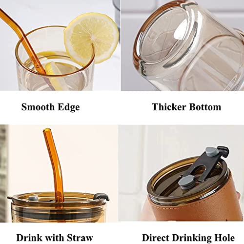 BLUEPOLAR 13 oz Tumbler Water Glass, Water Bottle with Straw and Dustproof Lid, Coffee Ice Cup Double Wall Insulated Glass Cup (Amber with Sleeve and Strap) - color: Amber with Sleeve and Strap