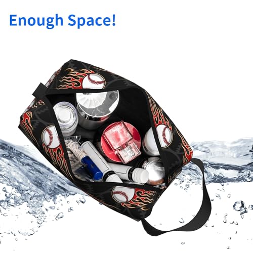 Kids Travel Toiletry Bag for Boys Girls - Waterproof Makeup Pouch Hanging Cosmetic Wash Bags Dopp Kit Shaving Bag for Toiletries Accessories(Fire Baseball) - color: Fire Baseball