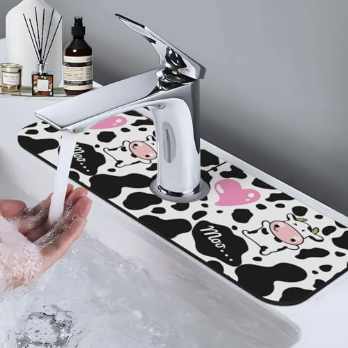 Cow Pink Print Cute Country Rustic Farmhouse 15" X 5.5" Kitchen Sink Splash Guard Faucet Faucet Guard Draining Mat Sink Splash Guard Faucet Kitchen Bathroom - color: Cow Pink Print Cute Country Rustic Farmhouse