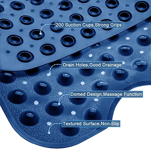 Bathtub and Shower Mats, Extra Long Non-Slip Bath Tub Mat 39 x 16 Inch, Machine Washable Bathmat with Suction Cups & Drain Holes for Bathroom Floor, Navy Blue - color: Navy Blue