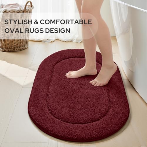 HOMEIDEAS Burgundy Red Bathroom Rugs Sets,2 Piece Soft Bathroom Mats and Absorbent Microfiber Machine Washable Bath Mats for Shower Room, Bathtub, Kitchen (20" x 32" + 16" x 24") - color: Burgundy Red