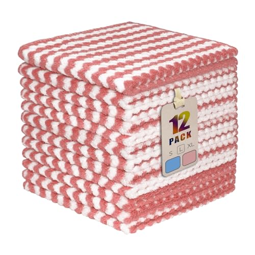 Dish Towels, Coral Velvet Microfiber Cleaning Cloths, Super Absorbent & Fast Drying, Reusable Lint Free Dishcloths for Kitchen, Washing Dishes (12, Large Pink) - color: Large Pink