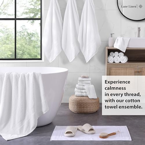 LANE LINEN Cotton Bath Towel Set 18 Piece - Super Soft, Absorbent & Quick Dry - 4 Bath, 8 Washcloths, 6 Hand Towels for Bathroom - Hotel Quality Turkish Towels, Ideal for Spa, Gym & Travel - White - color: 02: White, size: 18 Piece Towel Set
