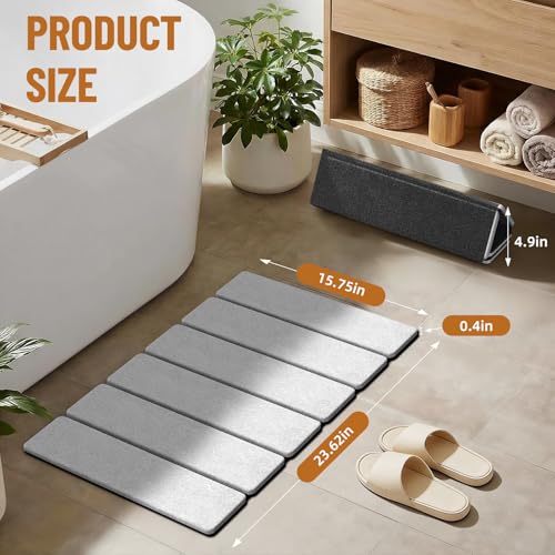 Luxspire Stone Bath Mat Foldable, Quick Drying Diatomaceous Earth Bath Mat for Bathroom, Large Bathroom Rug with Non-Slip Rubber Base, Stone Drying Mat for Kitchen Counter, 24 x 16 in, Light Gray - color: B-light Gray