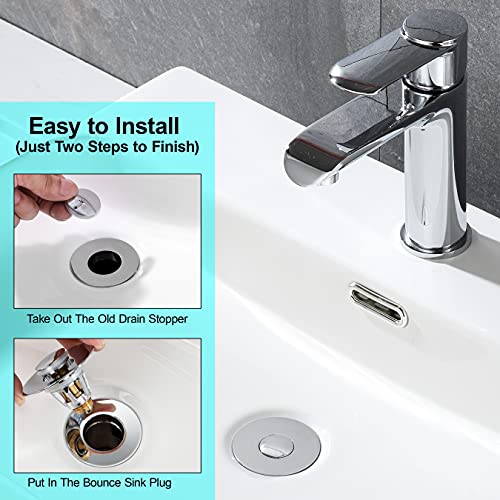 Universal Bathroom Sink Stopper - Stainless Steel Bounce Drain Filter, Pop Up Drain Stopper, Bullet Core Push Type Sink Stopper for Wash Basin, Sink Drain Plug with Anti-Clogging Strainer, Chrome - color: Chrome, style: Small Cover
