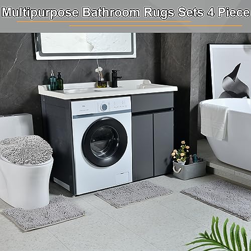 Bathroom Rugs Sets 4 Piece, Extra Soft Absorbent Chenille Bath Rugs, Non Slip Rubber Backing Machine Washable Quick Dry Bath Mats for Bathroom Floor, Tub, Shower, Home Decor Accessories, Light Grey - color: Light Gray