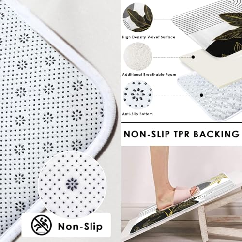 Boho Grey and Gold Shower Curtain Set with Toilet Lid Cover and Non-Slip Rugs, Mid Century Modern Abstract Minimalist Leaves Neutral 4 Pcs Shower Curtain for Bathroom Set with 12 Hooks - color: Retro Grey Gold