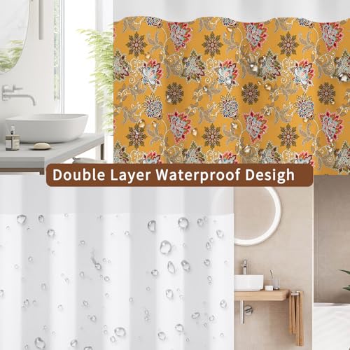 No Hook Shower Curtain with Snap in Liner Set FYLX00238 - color: Boho Floral Paisley