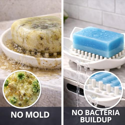 Silicone Soap Dish with Drainage, Flower Shape Soap Holder for Shower & Sink, Non-Slip Soap Saver Tray for Bathroom & Kitchen, Quick Dry Design, 2 Pack