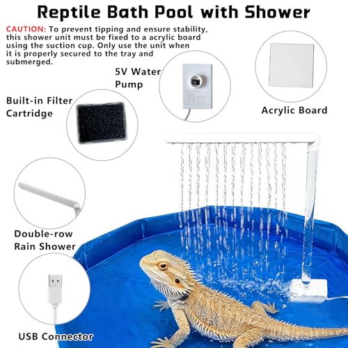 Foldable Bearded Dragon Pool Bathtub, Electric Reptile Bath Pool Bearded Dragon Swimming Pool with Faucet Brush Gloves Reptile Accessories Swimming Pool for Turtle Lizard Small Pets - size: Electric Reptile Pool