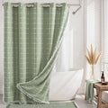 River Dream Sage Green Farmhouse Shower Curtain with Snap-in Liner, No Hooks Needed,with Magnets,with Tassels,Water Repellent&Machine Washable,71x74Inch - color: Sage Green, size: 71"W x 74"L (Pack of 1)