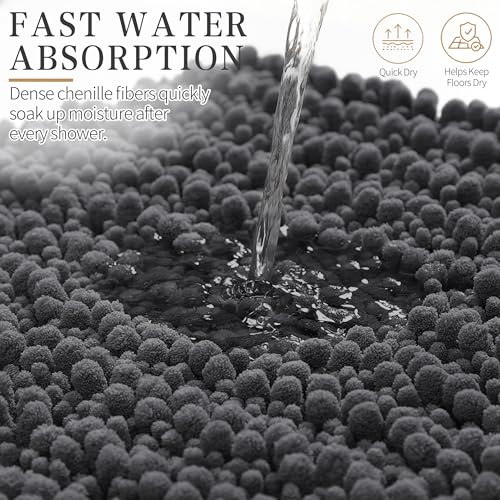 Yimobra Bathroom Rugs Non Slip Washable - Ultra Soft Absorbent Chenille Bath Mat, Quick Dry Shaggy Floor Carpet for Tub Shower, Dark Gray Home Decor Accessories, 24x17 Inch - color: Dark Gray, size: 24" X 17"