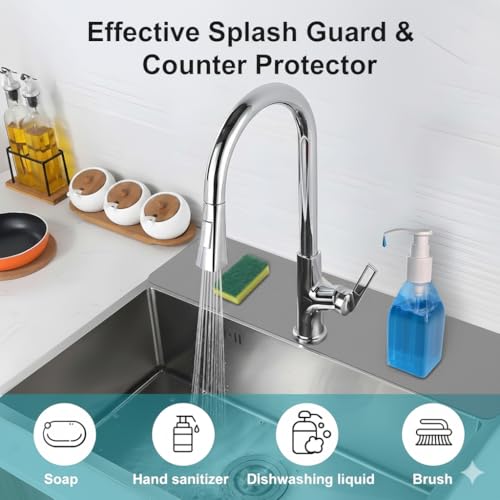 Customizable Kitchen Sink Faucet Mat: 30"Lx5.5"W Absorbent Splash Guard | Non-slip Fabric Rubber Mat, Cut to Fit Oval Rectangle Square Faucet & 2,3,4 Holes Irregular Sink with Soap Dispenser Air Gap - size: 6" x 2'6" (Square)