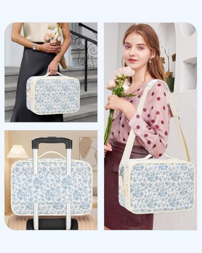 Relavel Makeup Bag Travel Train Case for Women and Girls, Cute Cosmetic Storage Organizer Box Portable Shoulder Bag with Adjustable Dividers and Makeup Brush Comparment, Floral Print - color: Floral Print, size: Medium