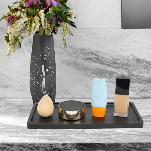 Bamboo Vanity Tray, Black Counter 11.8L x 5.5W x 0.55H Inch, for Dresser Tops, Toilet Tank Top Organizing and Decor Display - color: Black