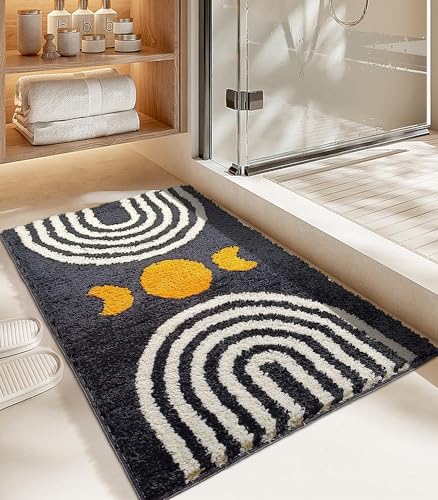 Boho Bathroom Rugs Cute Bohemian Bath Rug Non-Slip Microfiber Abstract Bath Mat for Bedroom Small Carpet Home Decor Soft Funny Black Washable Rugs for Kitchen Entryway/Washbainy/Shower 20x32 inch - color: Black, size: 1'8" x 2'8" (Rectangular)