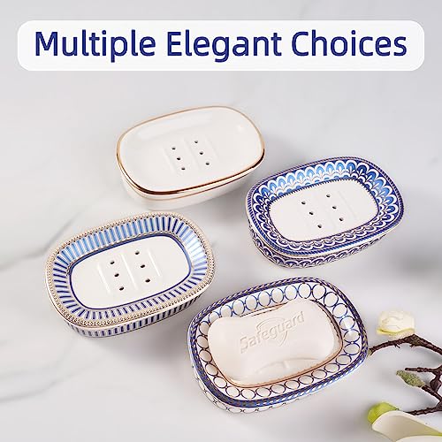 Self Draining Soap Dish, Double-Layer Bar Soap Tray, White Ceramic Soap Dish with Elegant Patterns (Style D) - color: Style D