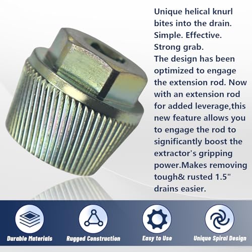 1.5" Tub Drain Extractor Drain Removal Tool Removes Old Broken Stubborn and Rusted Drains with Ease Strong Grab Plumbing - color: Gold, size: Tub Drain