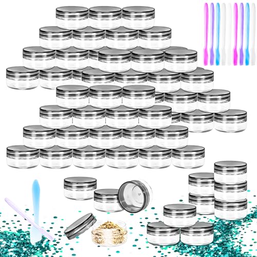 50 Pack 10g Plastic Jars with Lids, 10ml Round Clear Cosmetic Containers Makeup Jars, 10gram Travel Size Container Jar with Spatulas for Makeup Sample Lotion Cream Ointment Salve Balm Powder - color: Black, size: 10g