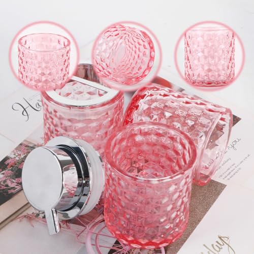 Bathroom Accessories Set, 3pcs Pink Glass Bathroom Accessory Set,Toothbrush Holder, Foaming Soap Dispenser and Tumbler, Silver Bathroom Decor Sets for Organizer, Home Apartment Gift - color: Pink and Silver