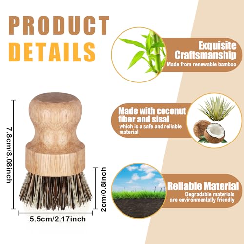 Nuenen 6 Packs Bamboo Dish Scrub Brushes Wooden Scrubbers Set Kitchen Dishwashing Scrubber with Natural Sisal Bristles for Iron Pot Pan Sink (Sisal and Coconut Palm) - size: Sisal and Coconut Palm