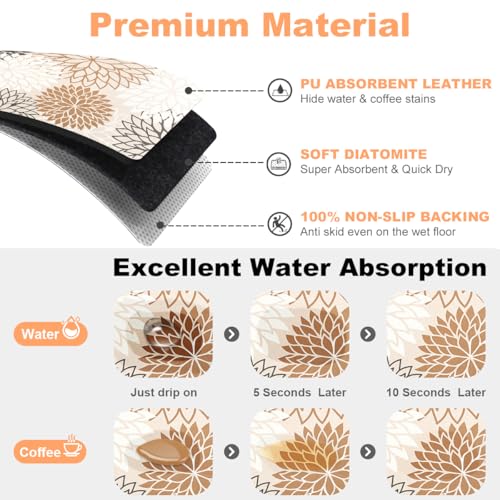 Findosom 2PCS 16" x 24" Dish Drying Mat & 24" x 5.5" Sink Splash Guard, Super Absorbent & Cuttable Dish Mat Drying Kitchen Mat with Brown Floral, Hide Stain Drying Mat for Kitchen Counter - color: Brown, size: 16" X 24" + 24" X 5.5"