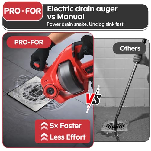 20V Cordless Electric Drain Auger, 25Ft Auto-Feed Drain Snake, Replaceable Cable, 2.0Ah Battery & Charger, LED Light, Clog Remover for Sink, Shower, Kitchen, Bathroom Pipes (3/4"-2")