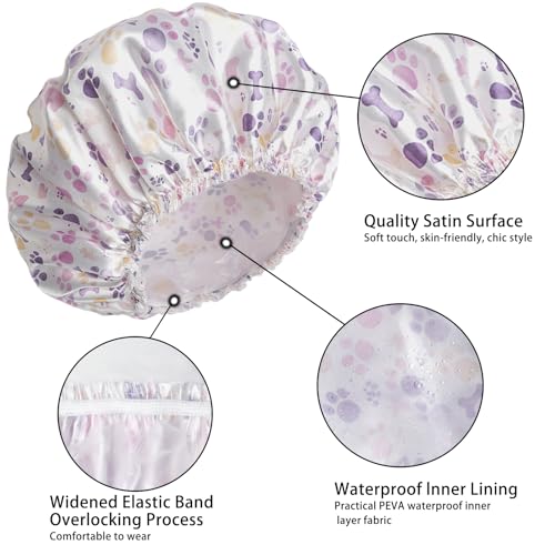 Shower Caps for Women, 4 PCS Elastic and Reusable Bath Caps, Double Layers Shower Cap Reusable Waterproof, Bathing Shower Caps, Environmental Bath Hair Protection Cap - Bow - color: Bow