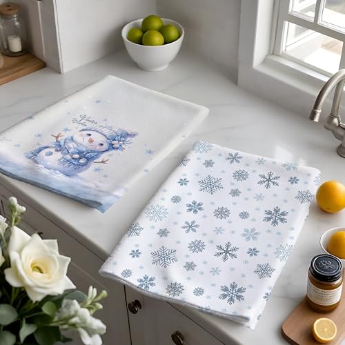 Winter Snowman Kitchen Towels Set - Set of 2, Cute Winter Snowman Kitchen Decor, Snowflake Wishes Hand Towels Dishcloth for Kitchen Bathroom Decorative, 16x24 Inch - color: Snowman1