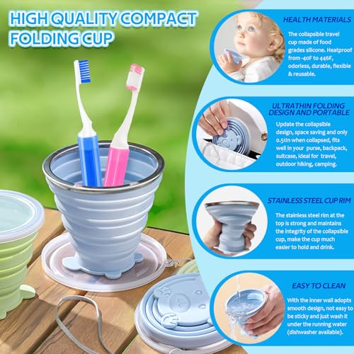 Toothbrush Travel Case, Travel Toothbrush Silicone Collapsible Toothbrush Cup, Travel Toothbrush Set Suitable for Business Camping Travel or Daily Use (Blue) - color: Blue