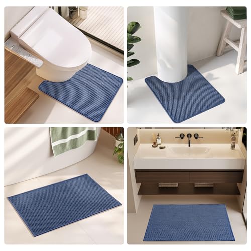 TYUU Small Bathroom Rugs Non Slip Washable Bath Rugs Super Absorbent Bathroom Rug Thin Quick Dry Low Pile Bath Mats, Navy Blue 12"x12" - color: Navy Blue, size: 1' X 1' (Rectangular)