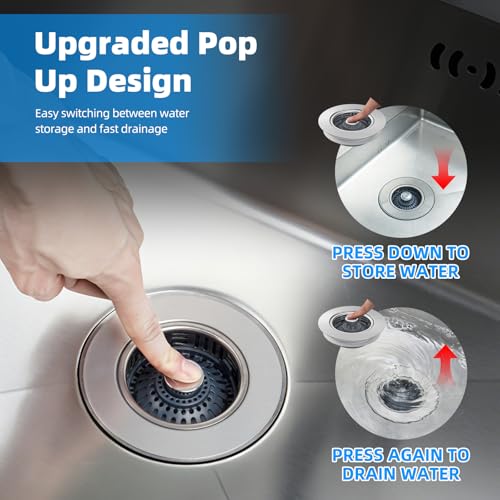 Hibbent Upgraded 3 in 1 Kitchen Sink Drain Strainer, Stainless Steel Pop Up Sink Stopper, Larger Anti-Clogging Basket, 3-Layer Seal, Detachable Drain Plug for US Standard 3-1/2" Drain, Brushed Nickel - color: Brushed Nickel