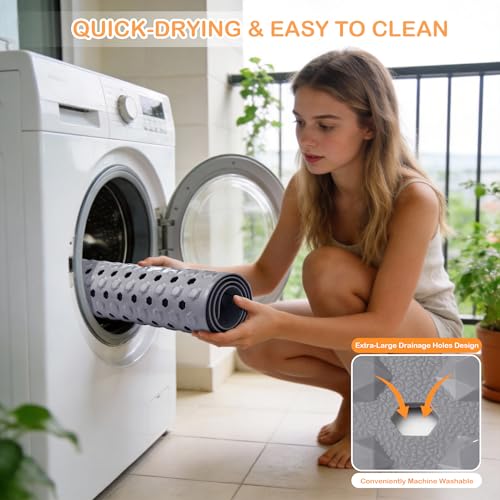 Yimobra Bath Tub Mat Non Slip, 34.5"X15.5" Long Shower Mat, Machine Washable Bathmat with Drain Holes and Suction Cups, Soft on Feet, Bathroom Essentials, Grey - color: Grey, size: 34.5 X 15.5 Inch
