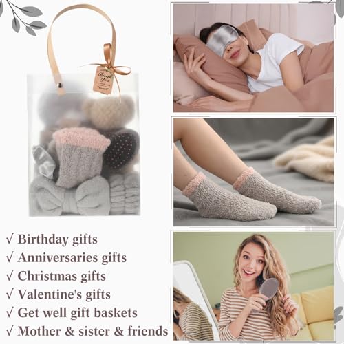 6 Set Spa Gifts Bulk for Women, Sleepover Party Favors Supplies for Bridesmaid Bridal Shower Wedding Guests Baby Shower Birthday Gift with Towels Socks Hair Tie Clip Eye Masks(Light Brown) - color: Light Brown